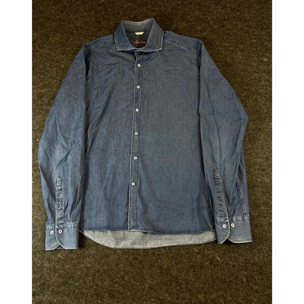 Stenströms Slimline Denim Shirt Mens XL Blue Button Up Long Sleeve Minimalist